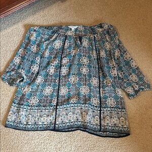 Croft & Barrow Teal and Black Patterned Blouse